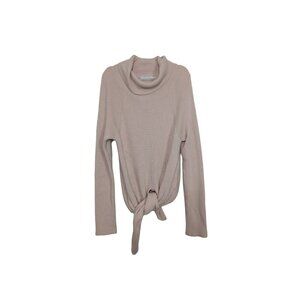Harper Lane Tie Front Sweater Womens Size Medium Pink Ribbed Turtleneck
